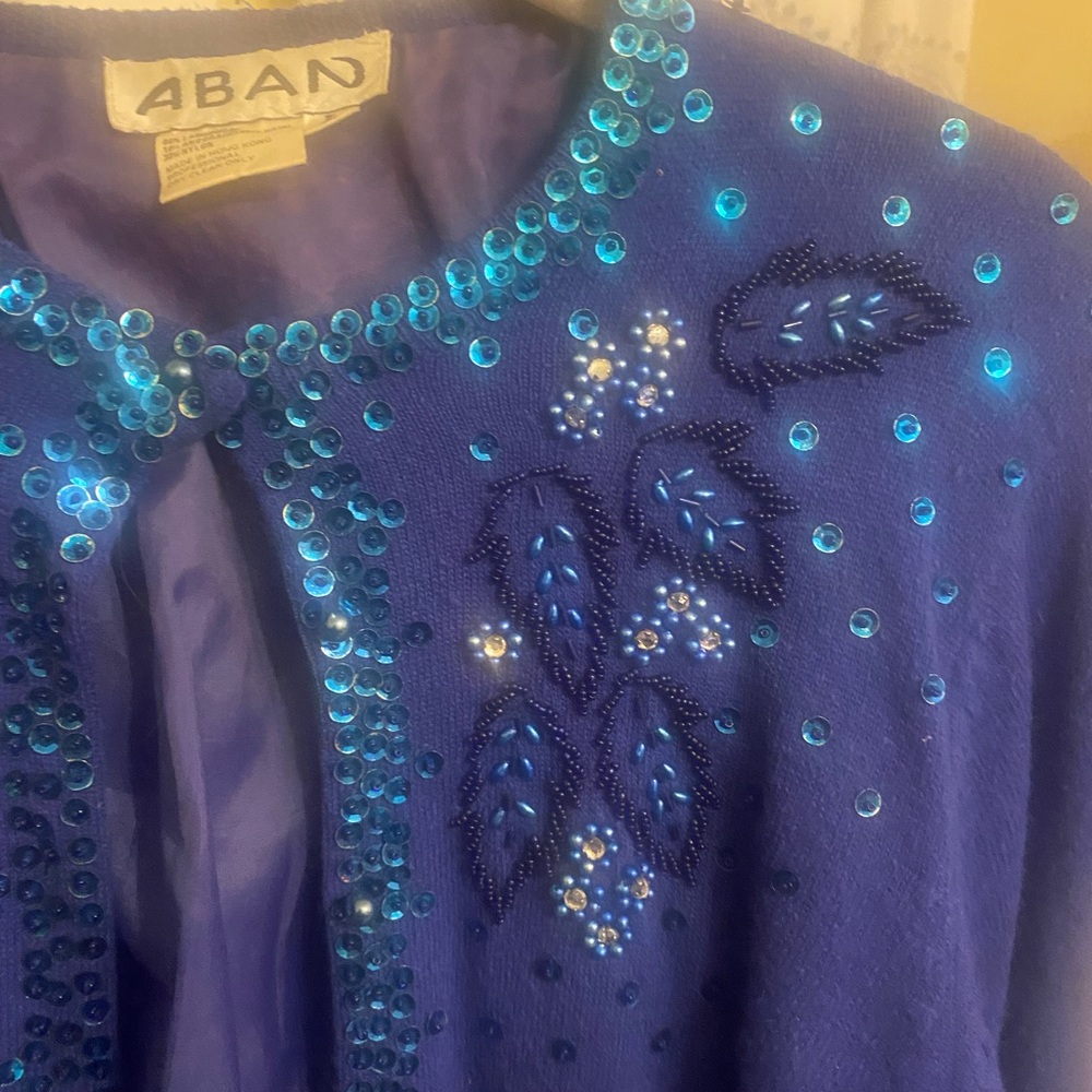 Royal Blue Sequin Cardigan - Vintage Hong Kong (ABAN) Lambswool / Angora